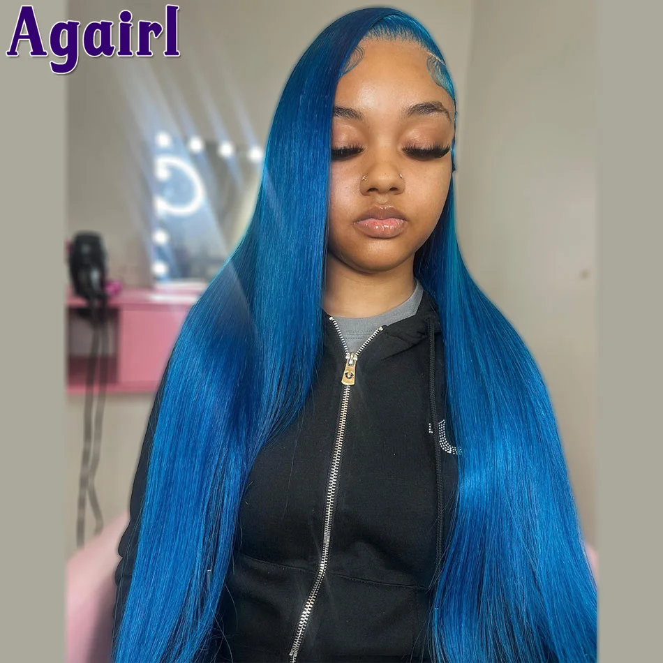 

34 Inch Navy Blue 13X6 Bone Straight Lace Frontal Wig PrePlucked 13X4 Lace Front Human Hair Wigs 5X5 Lace Closure Wigs for Women
