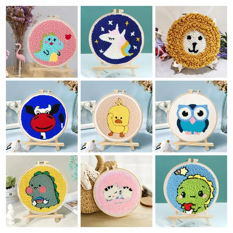 GATYZTORY Punch Needle Embroidery Starter Kits Animal DIY Needle Craft Art Supply for Adults Beginner Hoop Yarn Rug tool set