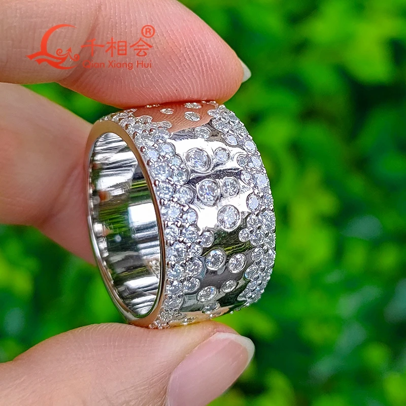 12.6mm width half  inlay Moissanite Ring Men and women Sterling 925 Silver Round  Diamond  Engagement Male datting Jewelry