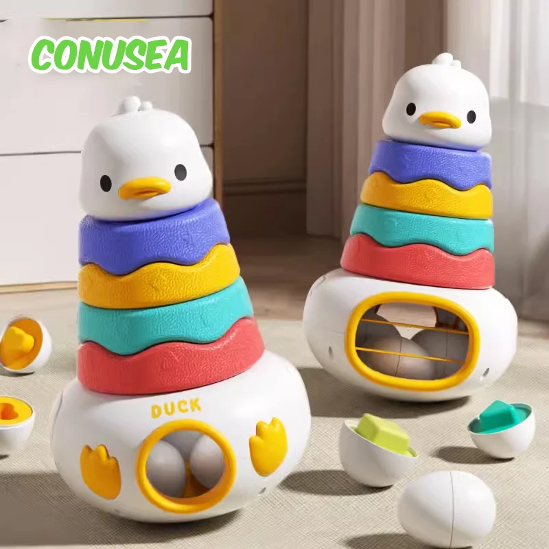 

Baby Toy 0-12 Months Tumbler Cute Duck Storage Stack Shaped Sorting Game Toddler Montessori Toys Parent-Child Interactive Games