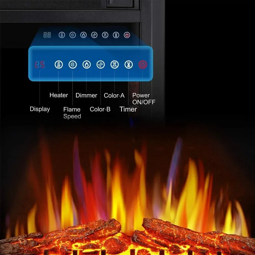 Electric Fireplace Insert, Freestanding & Recessed Electric Stove Heater, LED Adjustable Flame with Burning Fireplace Logs Touch
