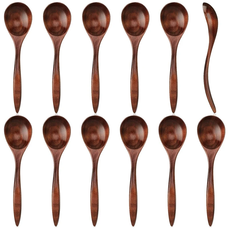 

HOT SALE Wooden Spoons Wood Soup Spoons For Eating Mixing Stirring Long Handle Spoon With Japanese Style Kitchen Utensil 12Piece