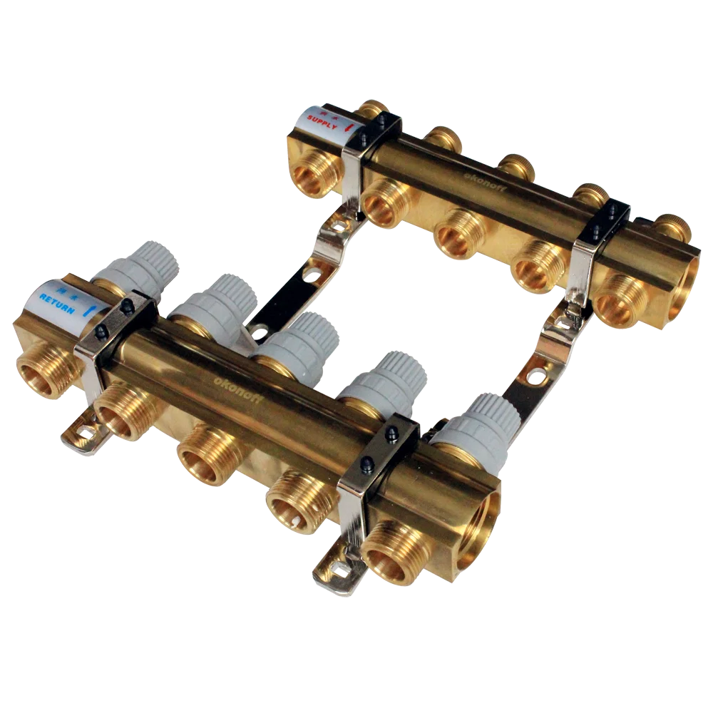 

HF216B 5 loop brass water underfloor heating manifolds