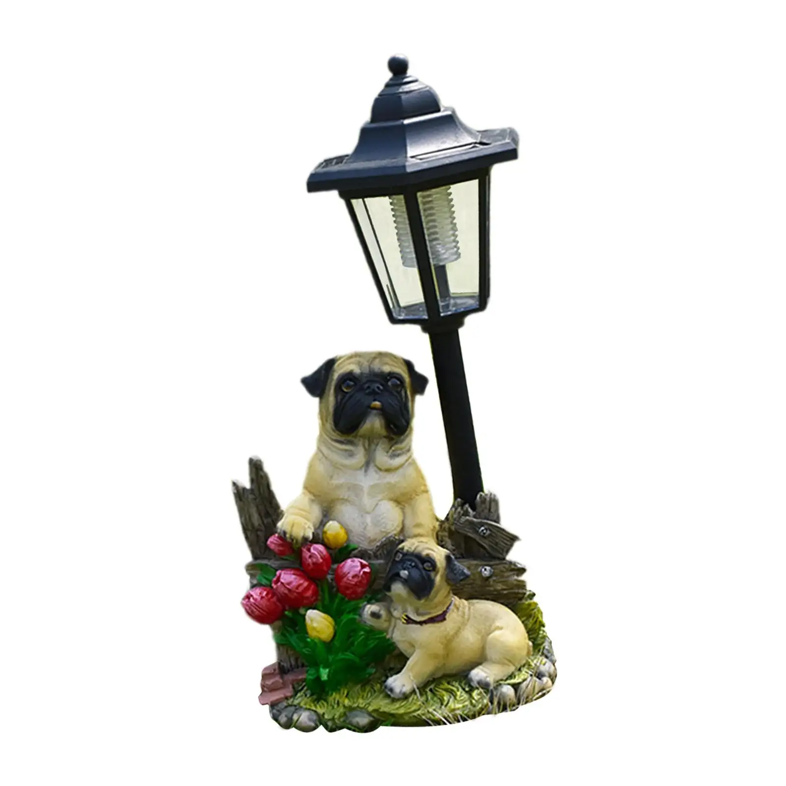 https://ae01.alicdn.com/kf/Sa9c0e90eec53452c81deca18d01498f5e.jpg Patio Dog Figurine Solar Powered Light 15x12.5x34cm Waterproof Cute Resin