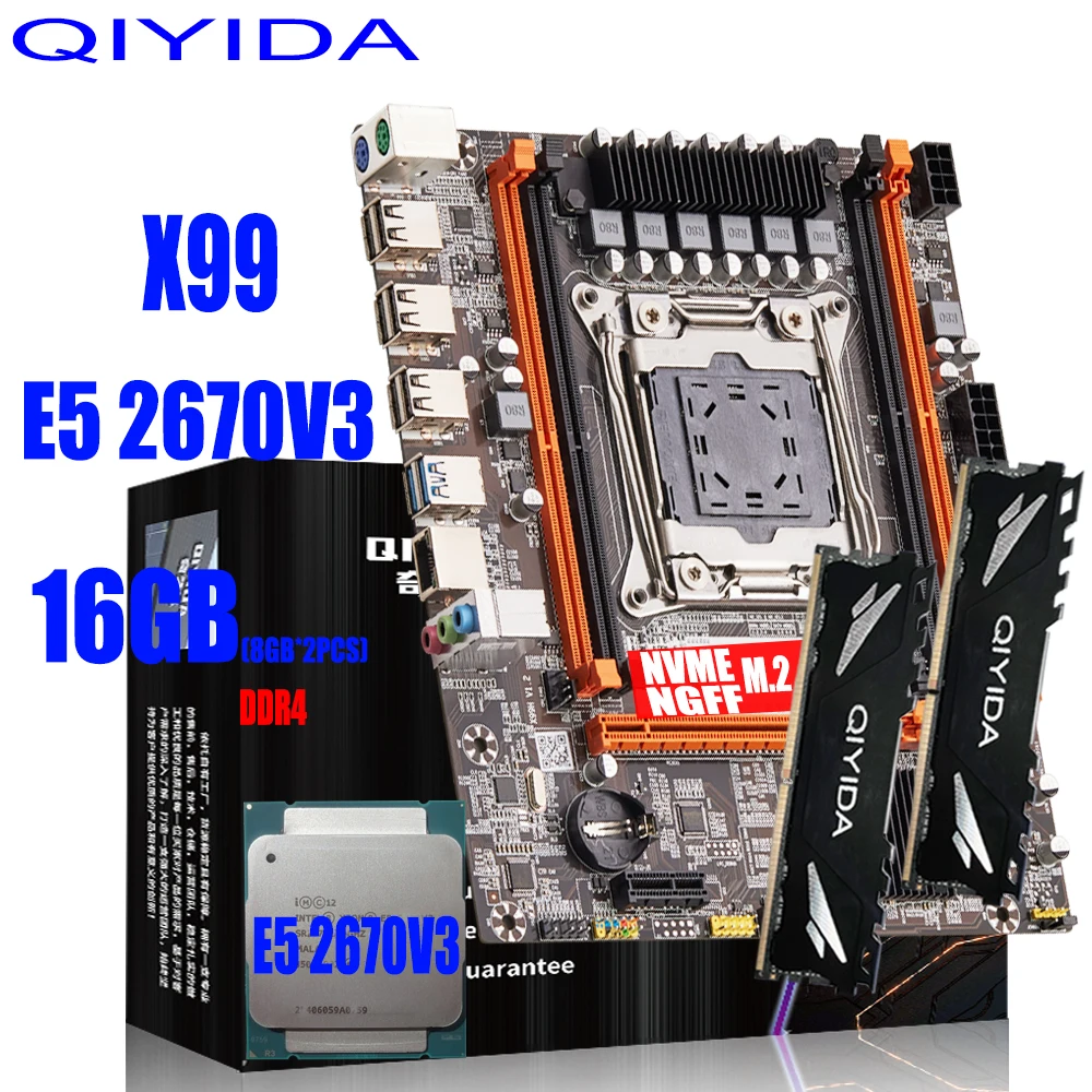 Qiyida x99 conjunto de placa mãe lga 2011 3 kit com intel xeon e5 2670 ...