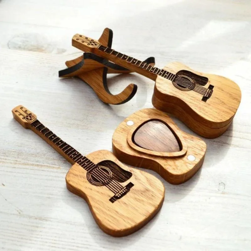 Set Plettri Chitarra In Legno Con Portaplettri - 3 Plettri E Supporto, Accessorio Pratico E Portatile - Foto 5