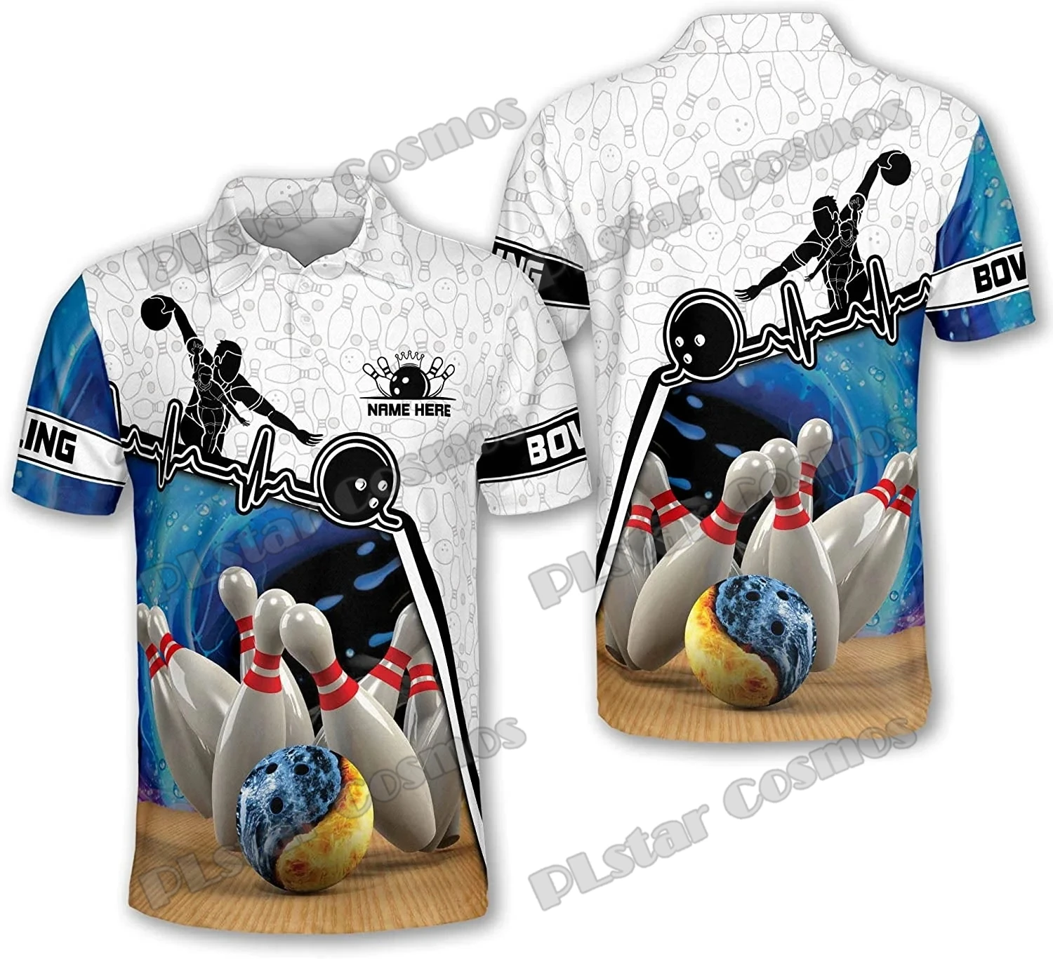 PLstar Cosmos Bowling Personalisierter Name 3D-gedrucktes Herren-Poloshirt Sommer Street Kurzarmshirt Geschenk für Bowlingspieler WK35 – Detail 18