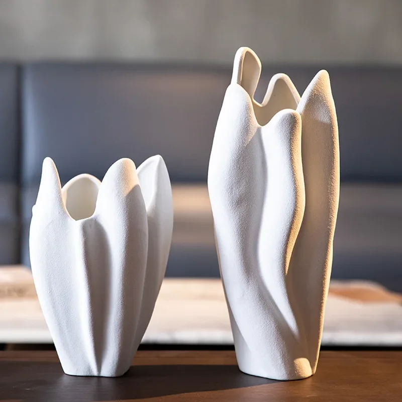 Ceramic Vase Irregular Pleated Scrub Ceramic Handicraft Flower Vase Floral Arrangement Accessories Terrarium Home Decoration 3
