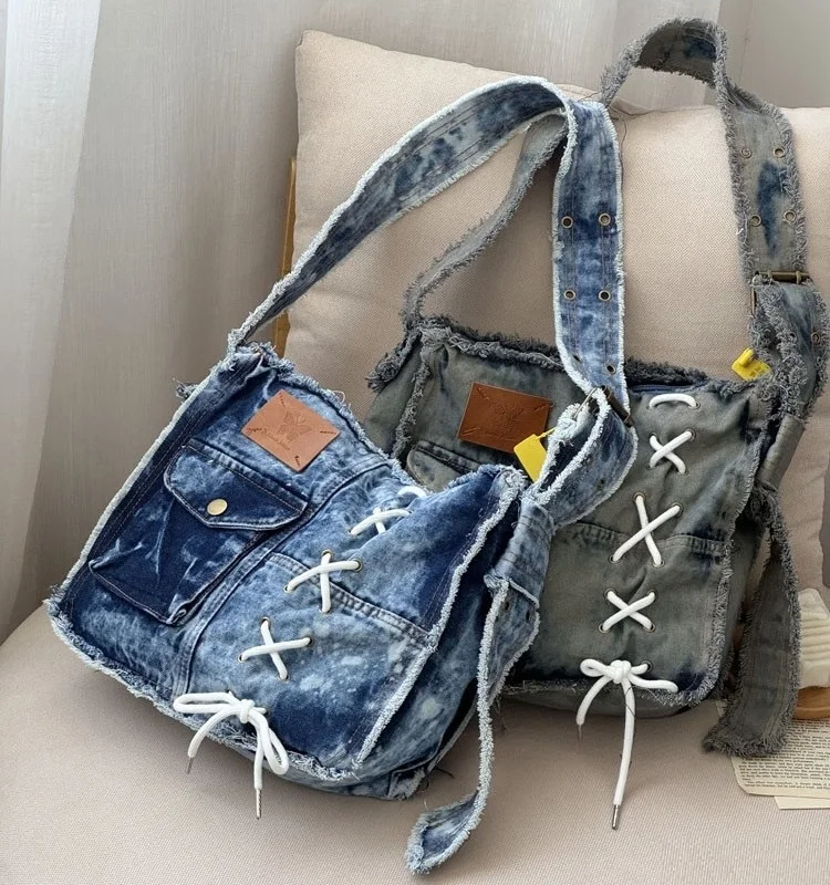 Fashion Washed Denim Women Shoulder Bag Large Capacity Y2K