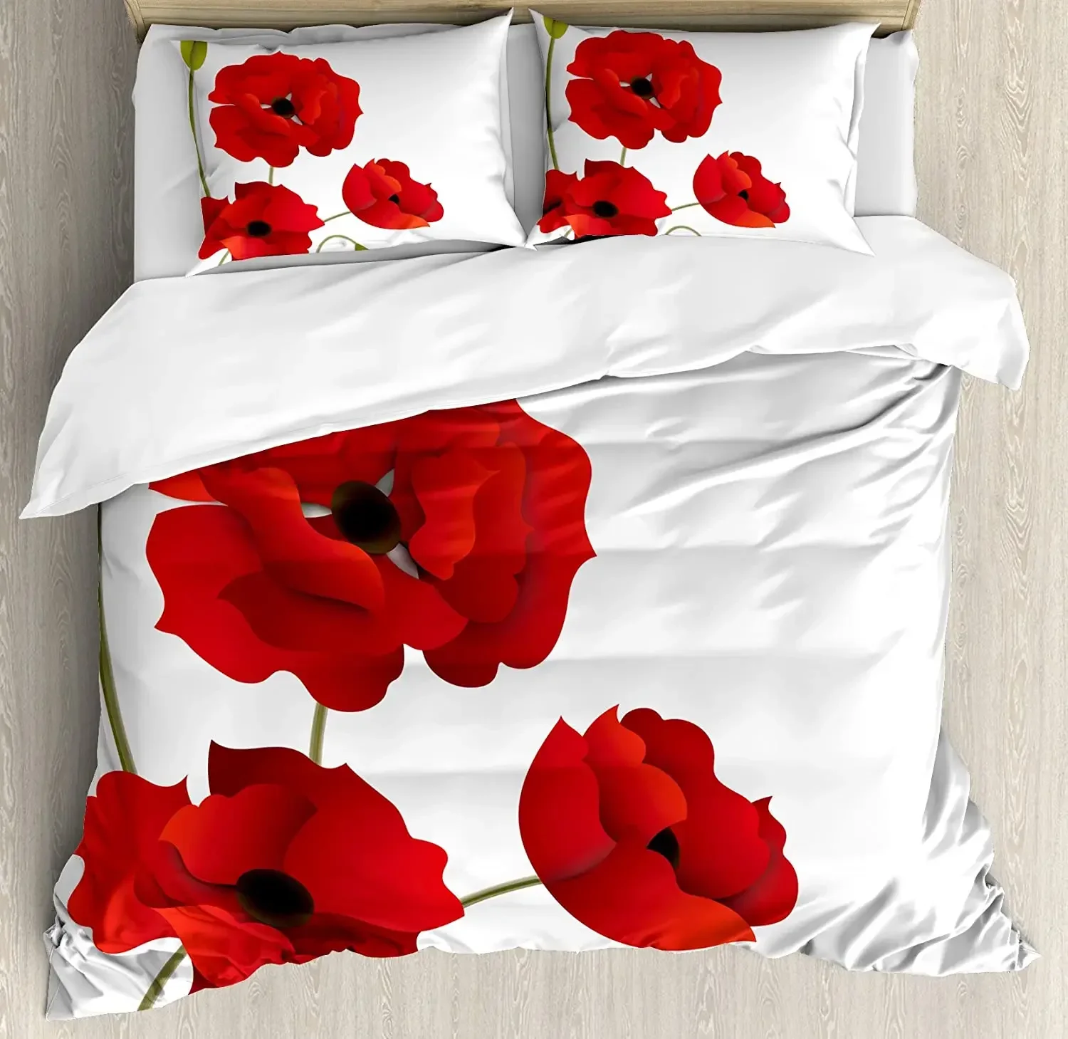 Red Poppy Flower Plant Nature 3pcs Bedding Set For Bedroom Double Bed Home Textile Duvet Cover Quilt Cover Pillowcase