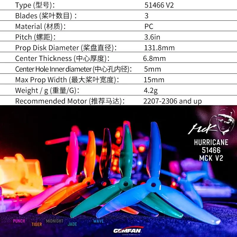 GEMFAN 51466 MCK V2 Hélices 5 pouces 3 pales Course FPV Lot 4