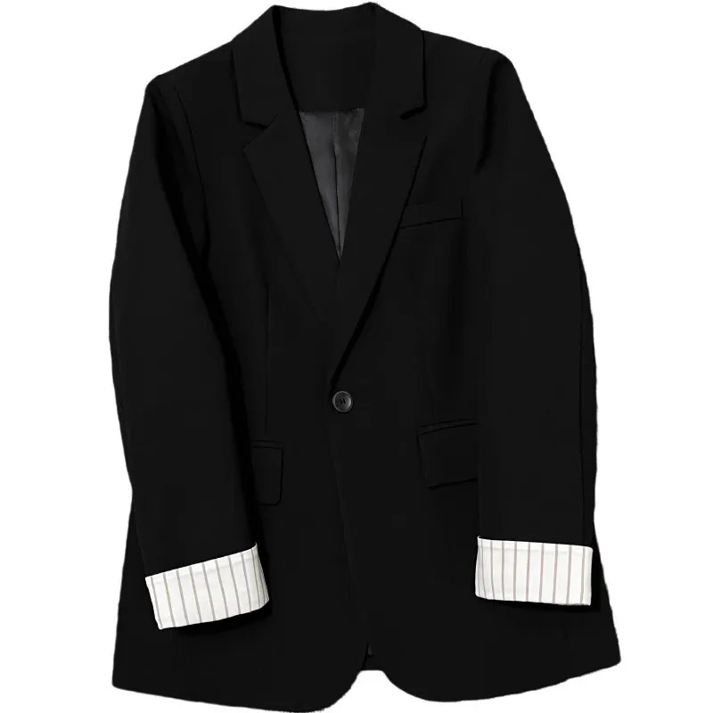 

SuperAen Black Striped Sleeves Autumn Blazer Jacket Women's 2023 New Fashion Casual Office Lady Jacket and Coat