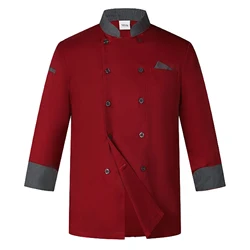 Mens Womens Stand Collar Long Sleeve Restaurant Hotel Kitchen Uniform Cook Jacket Unisex Double-Breasted Chef Coat