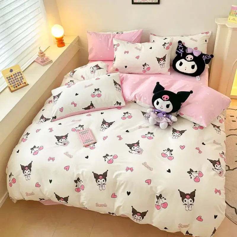 kuromi-hello-kitty-pure-cotton-bedding-three-piece-set-sanrio-my-melody-new-cartoon-anime-dormitory-single-bed-sheet-quilt-cover