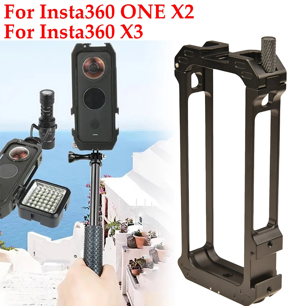 Insta360 ONE X2 용 금속 토끼 케이지, 금속 확장 프레임 케이스, 콜드 슈 마그네틱 마운트, Insta360 X3 용 1/4 인치 스레드