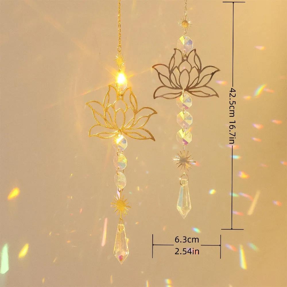 Golden Lotus Suncatcher Home Garden Decor Colorful Gardening Crafts Gift Hanging Ornament Water Drop Pendant sun catcher sun catchers