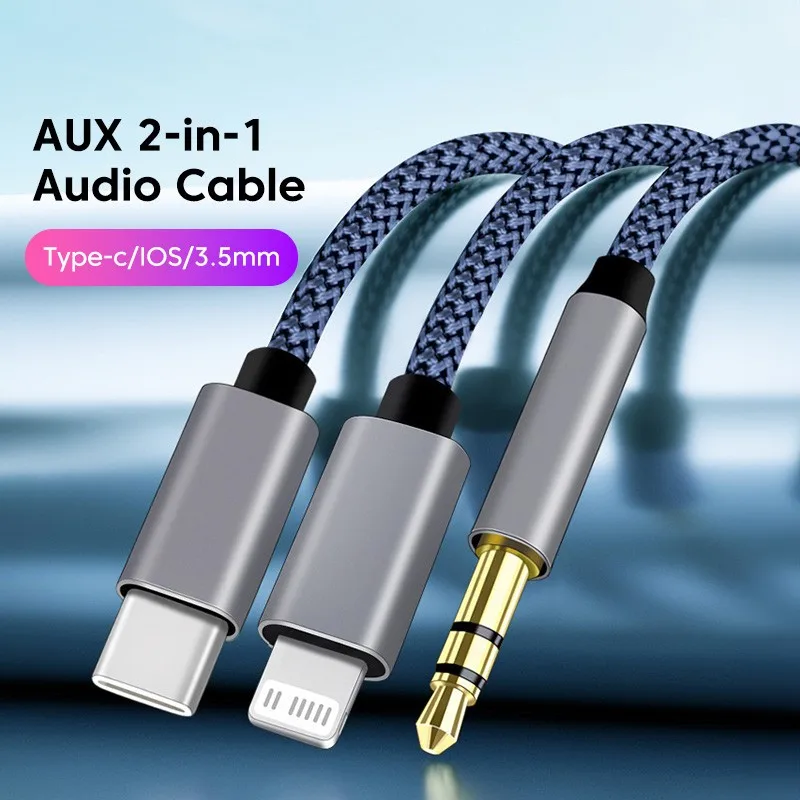2 in 1 Aux  ̺  C/Lightning-3.5mm  ̺(ڵ  ȭ) USB C IOS-3.5mm Aux ȯ  ̺