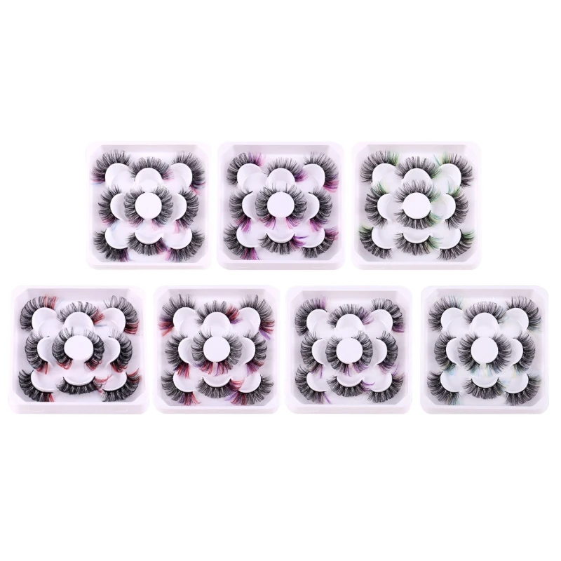 

5 Pairs False Eyelashes 3D Colored Eyelashes Volume Eyelashes Reusable Long