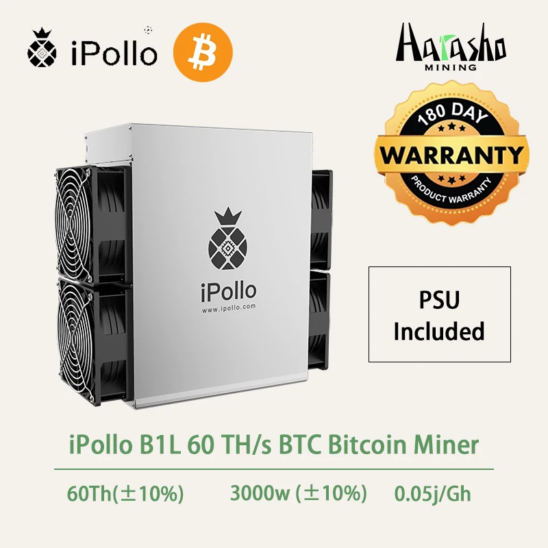 

New B1L from iPollo mining SHA-256 algorithm with a maximum hashrate of 60Th/s 3000W consumption in stock