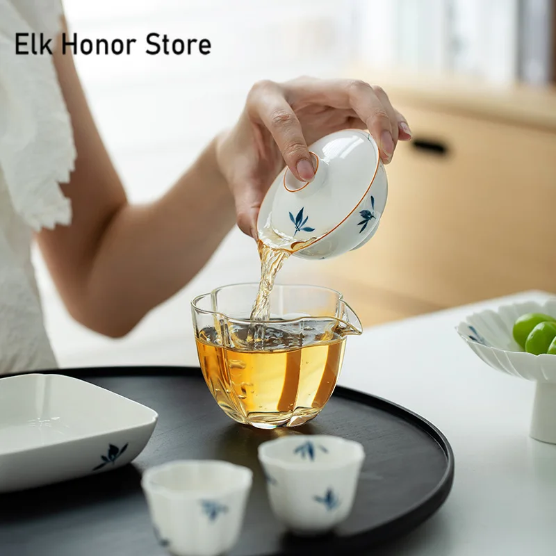 88ml Pure Hand-painted Butterfly Orchid Gaiwan Boutique White Porcelain Small Cup Tea Tureen Tea Maker Mini Cover Bowl Teaware