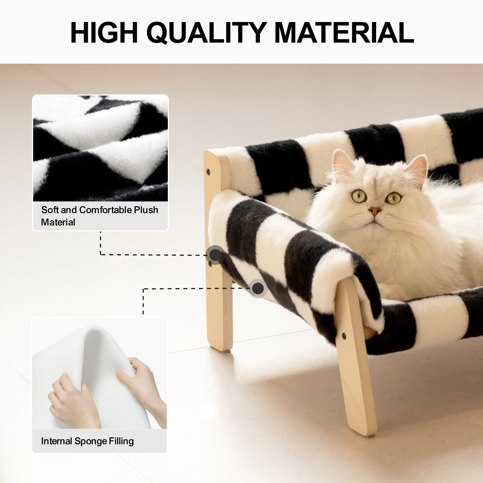 Mewoofun Soft Cat Pads Wooden Pet Bed With Plush for Cats and  Litter Small Dogs Pet Nest Four Seasons Cat Dog sofa Pet Supplies 5