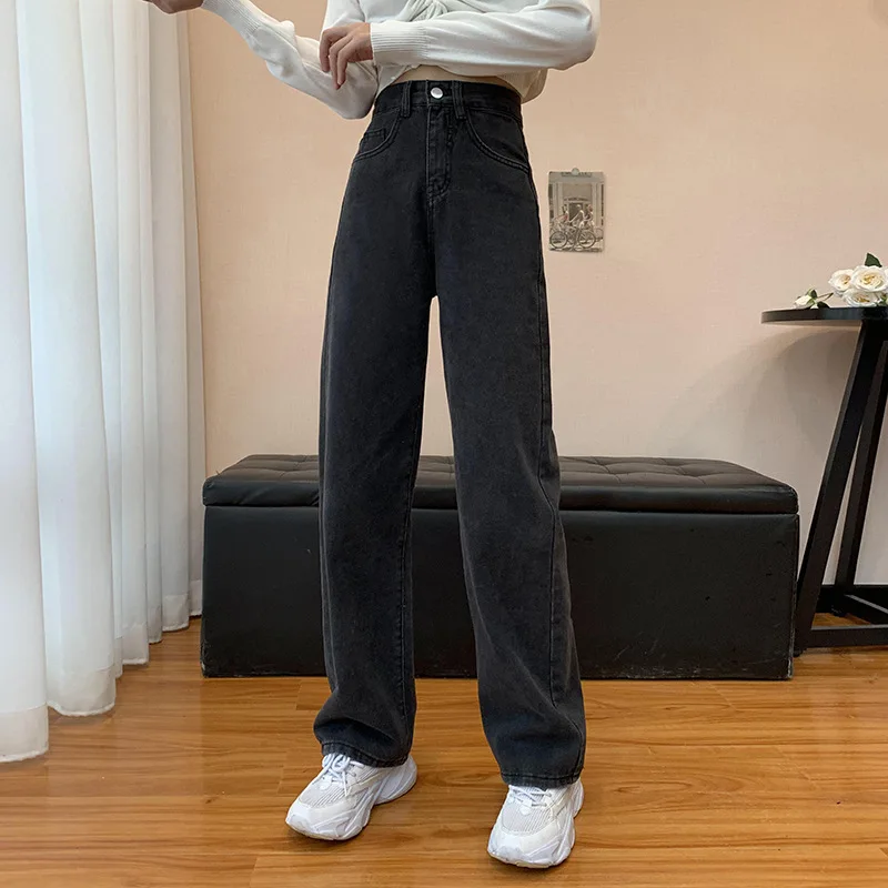 Women Jeans Spring High-waisted Versatile Pants Loose Wide-leg Jeans Female White Cover Crotch Thin Straight Pants Baggy Jeans