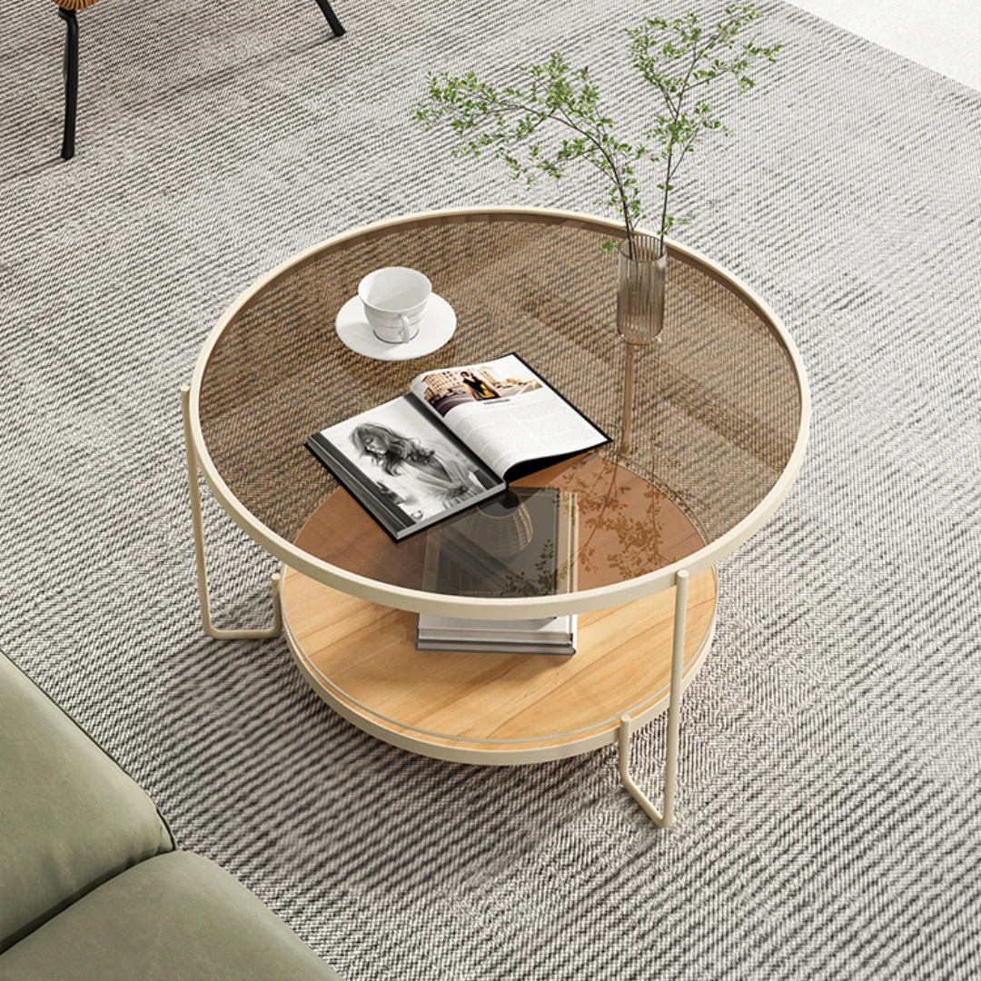 

Living room tempered glass coffee table simple modern small apartment round tea table small size mesas desk furniture nordic