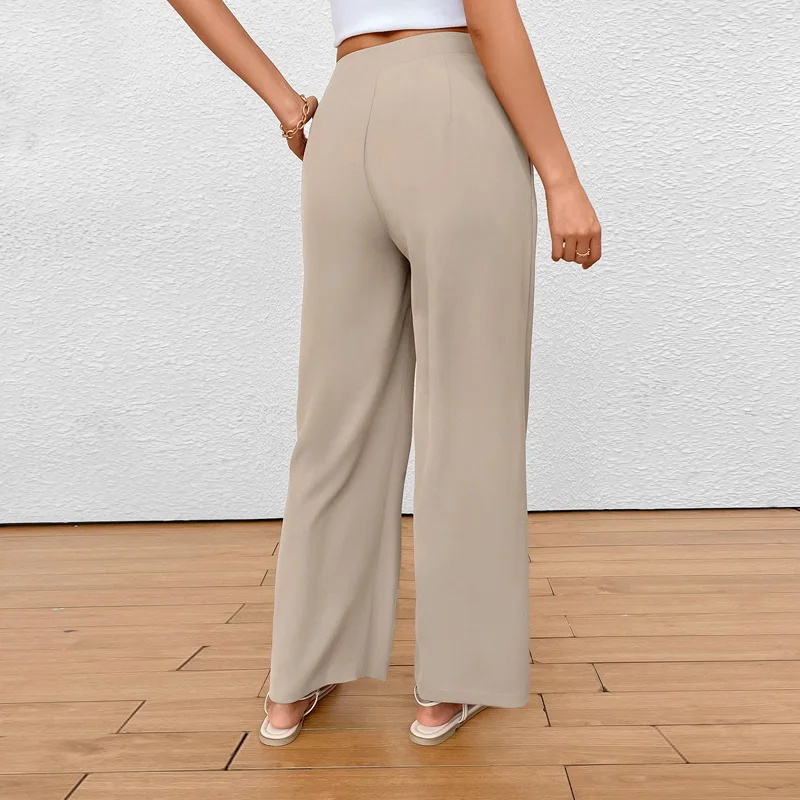 Women's 2024 Spring/summer New Casual Pants Solid Color Cross Waist Commuter Straight Trousers Korean Reviews Clothes Trousers