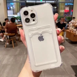 Sleek Transparent Black Card Holder - Silicone Anti - Fall Design with Photo Slot - iPhone 15 P M (Clear)