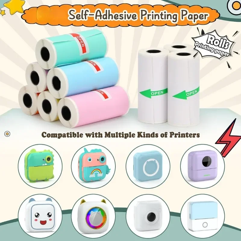 Mini Printer Sticker Paper Thermal Paper Rolls T02/M02 Mini Printer Smooth Color Self-Adhesive Paper 25X57mm Paperang printer sticker paper