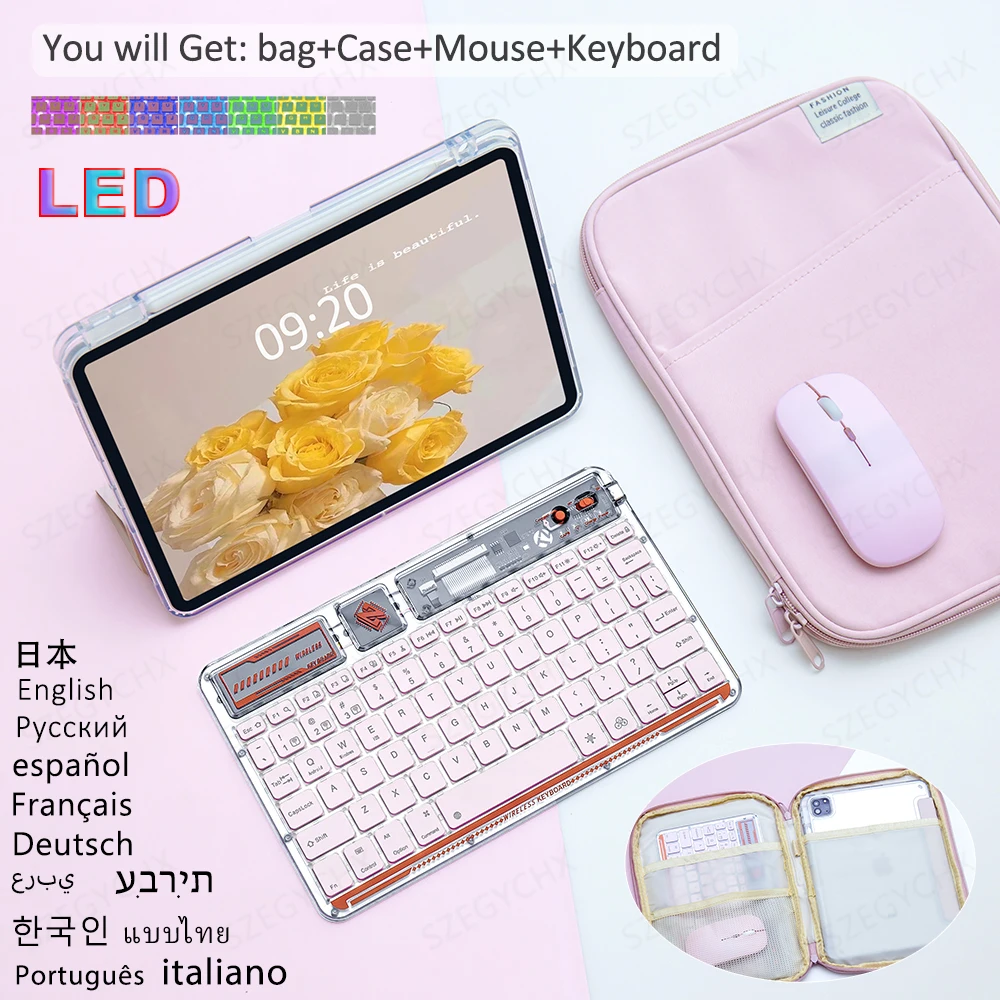 Tastiera Bluetooth Wireless Retroilluminata Per Custodia Ipad Pro 11 2022 Ipad 10Th 9/8/7Th Generation Ipad Air 5/4 Cover Pouch Bags