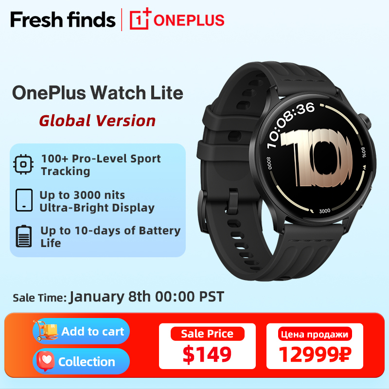 World Premiere OnePlus Watch Lite Smart Watch Global Version Up to 10 Days of Battery Life Dual Band GPS 1.46'' AMOLED  Display