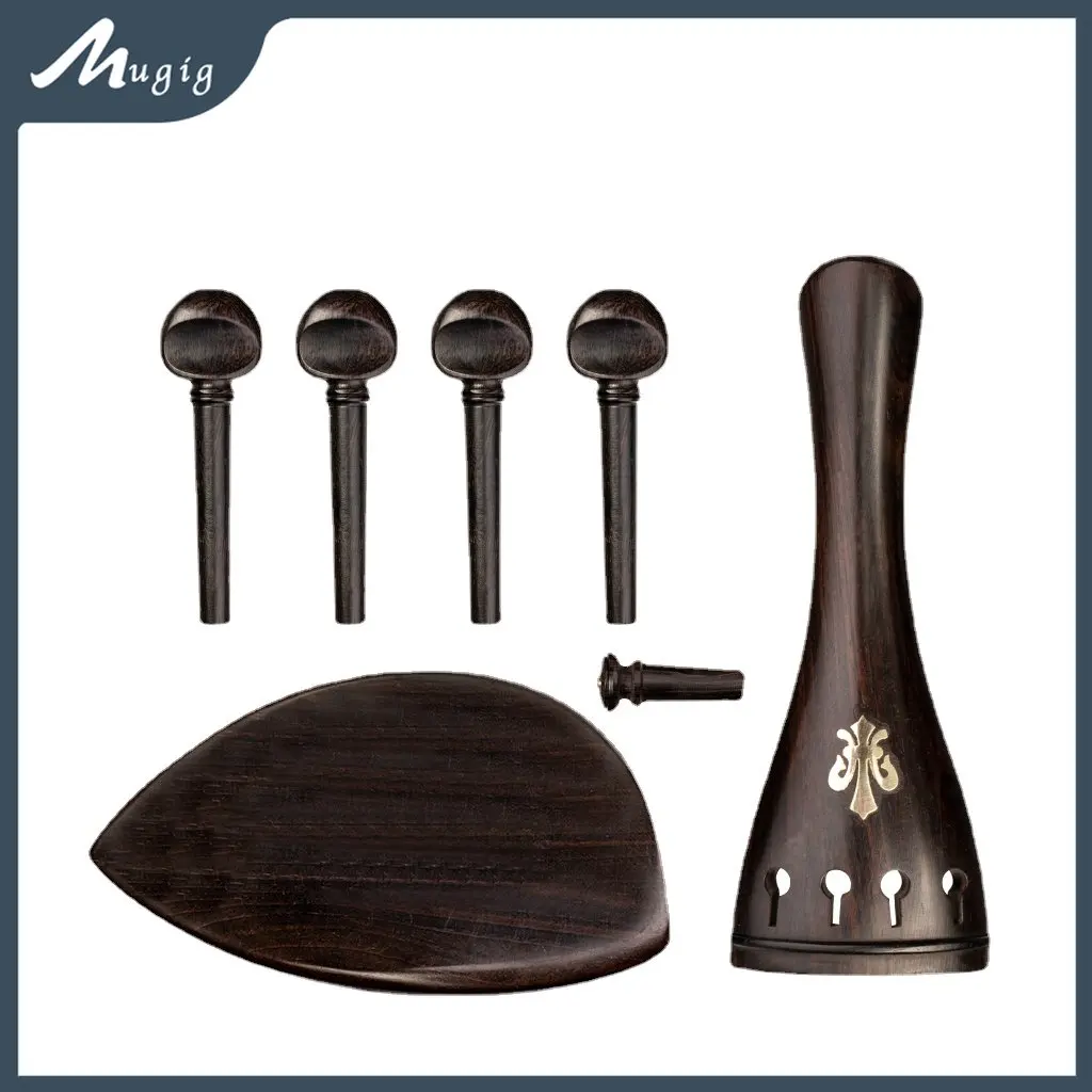 

Mugig 4/4 Violin Chinrest Ebony Wood with Tuning Peg Tailpiece Tailgut Endpin Violin Accessory Kit
