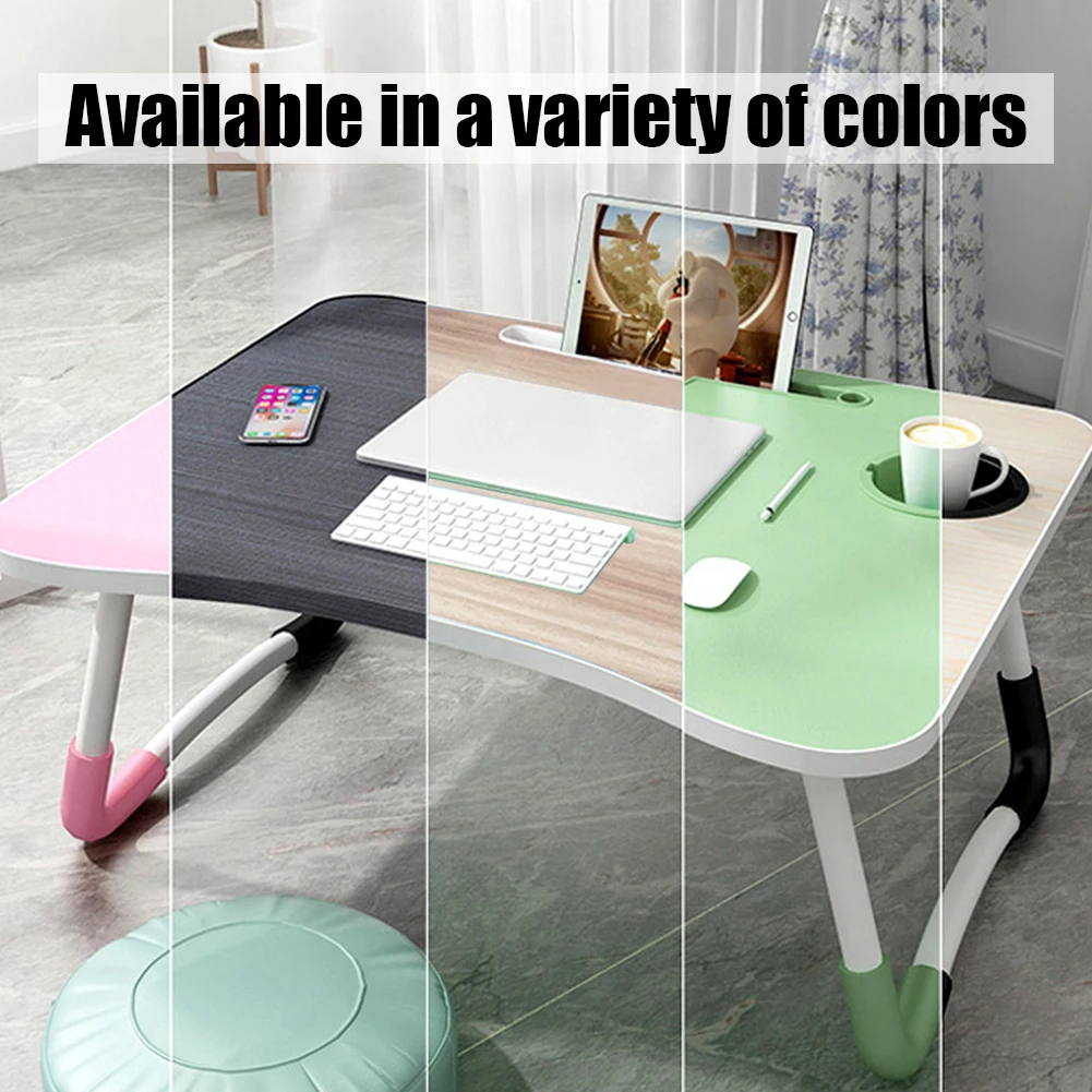 Bed Table Foldable Portable Lap Desk With Storage Drawer Cup Holder 23.6" x 15.7" x 11" For Eating Breakfast On Bed Couch Sofa