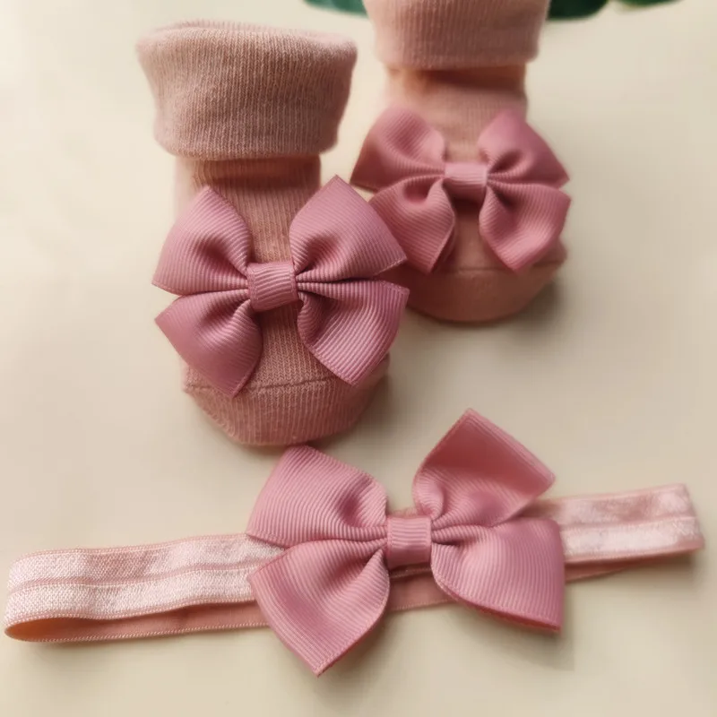2Pcs/Set Baby Girls Headband + Socks Set 0-12 Months Cute Toddler Princess Socks Autumn Infant Bowknot