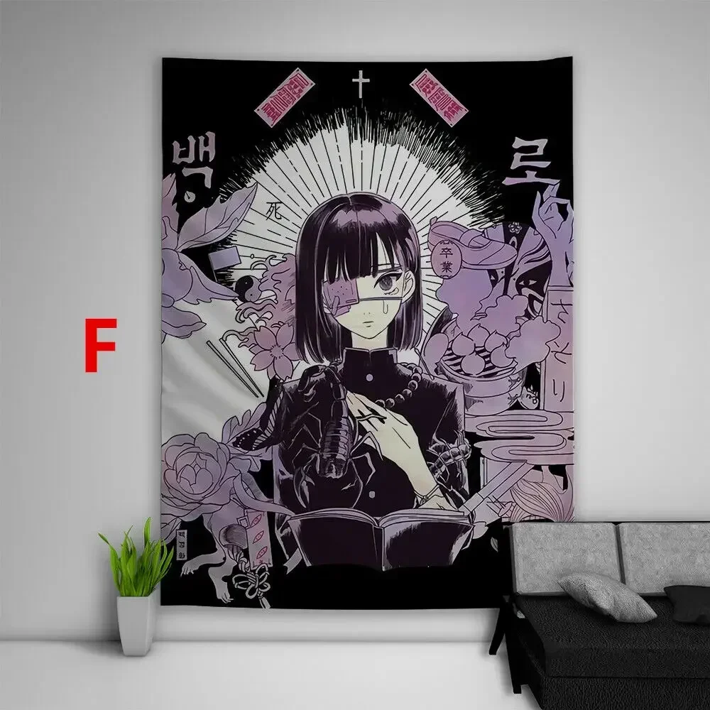 Home Kawaii Anime Girl Illustration Hanging Tapestry Aesthetic Japanese Tapisserie Blankets Ins Art Wall Poster Decoration Mural
