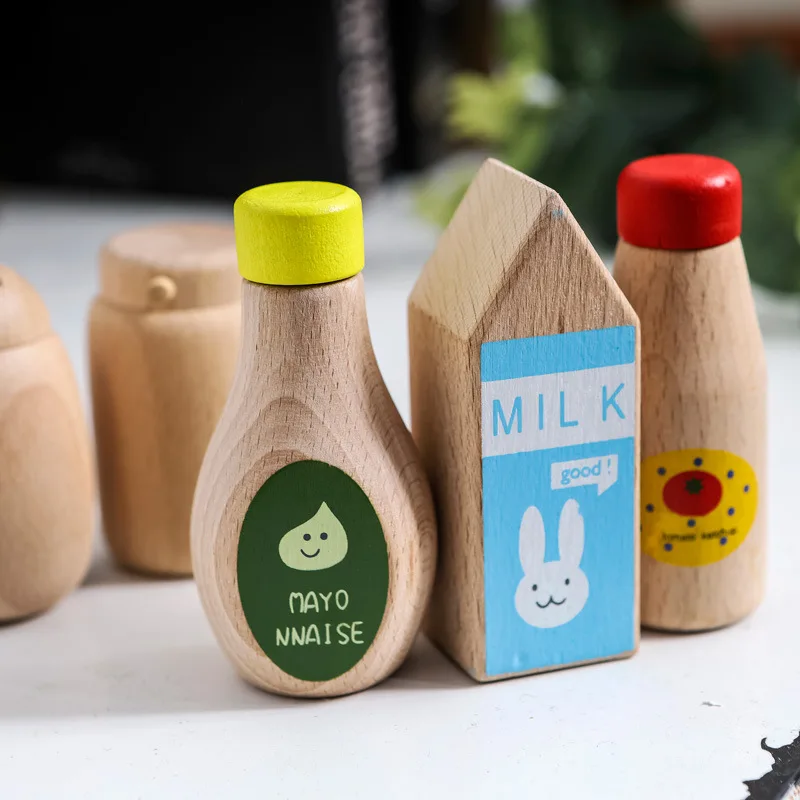 1Pcs Montessori Kitchen Toys Wooden Kitchen Play House Simulation Play House Condiment Bottles Educational Toy for Children Gift 2