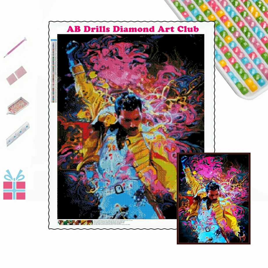 Queen Ribbon Freddie Mercury Diamond Painting 5D Diy Beads Puzzle Rock Band  AB Drill Art Embroider Cross Stitch Kit Home Decor