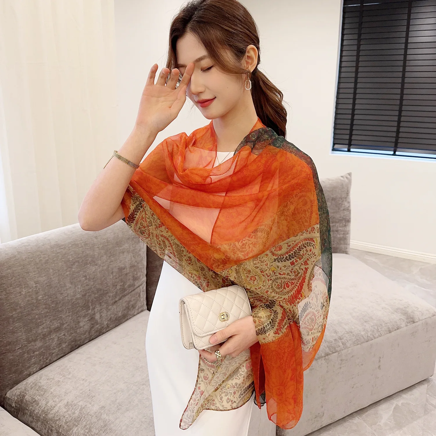 Print Silk Scarf Hijab Women Spring Deisgn Soft Beach Stoles Elegant Head Scarves Echarpe Shawl Satin Large Wrap Echarpe Bandana 3