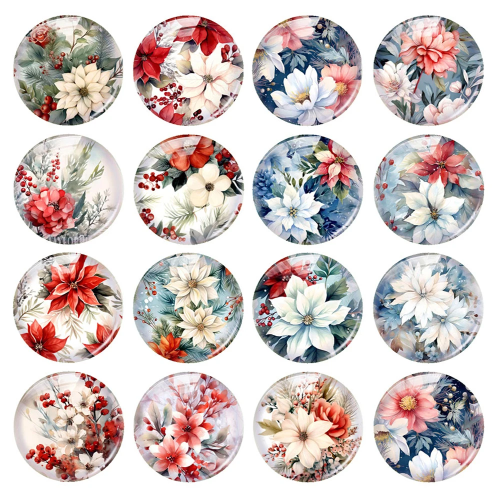 

Handmade Flower Merry Christmas X-mas Winter Photo Glass Cabochon Charms Demo Flat Back Cameo For Diy Jewelry Making Findings