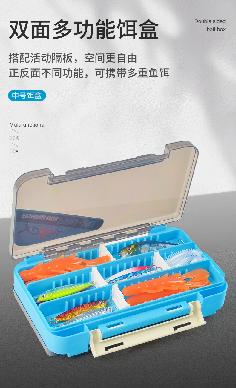Description Picture 3 of itemDouble Sided Fishing Tackle Boxes Fishing Lure Jig Box Organizer Fishing Bait Tackle Storage Case For Blades Spinner