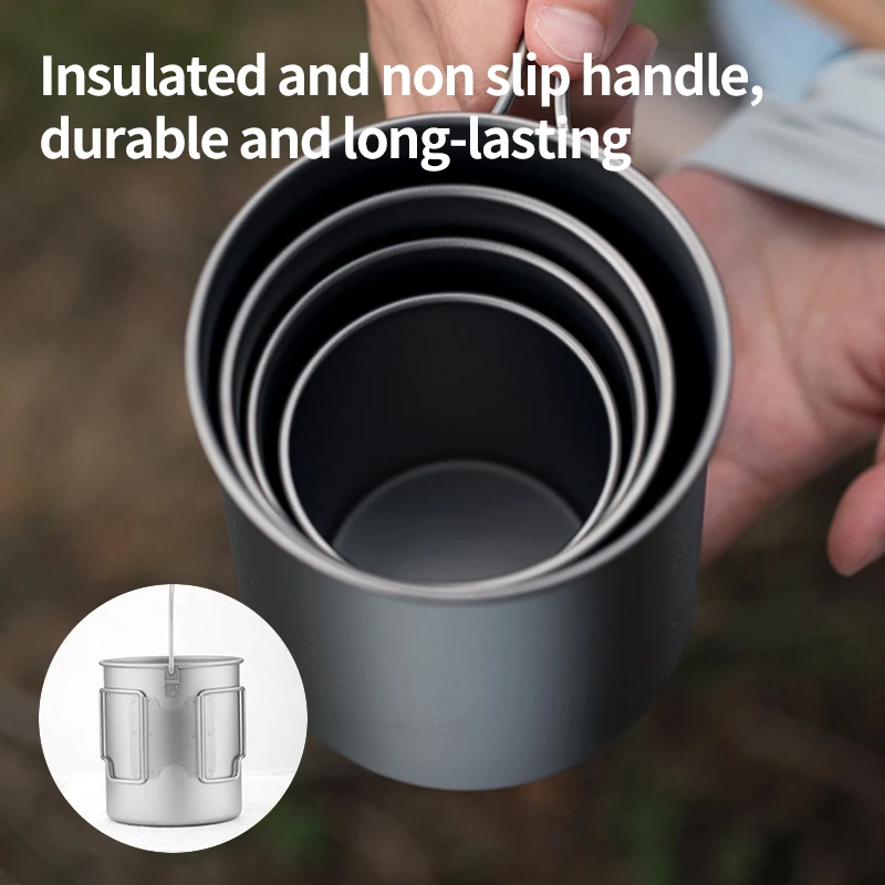 Titanium Cup Outdoor Portable Camping Picnic Water Cup Mug With Foldable Handle For Outdoor Camping Hiking 300ml/ 450ml /750ml 2