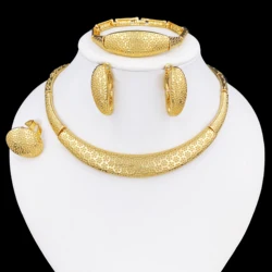 Elegant Brazil Gold Jewelry Set for Women - Gold Plated Necklace, Bracelet, Earrings, and Ring (JPKS - 12)
