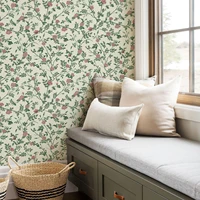 วอลเปเปอร์ลายดอกไม้สีเขียวกันน้ำกาวในตัวสติ๊กเกอร์แปะผนังกำแพงดอกไม้ย้อนยุคสติกเกอร์ติดตู้เฟอร์นิเจอร์หรูหรา 5