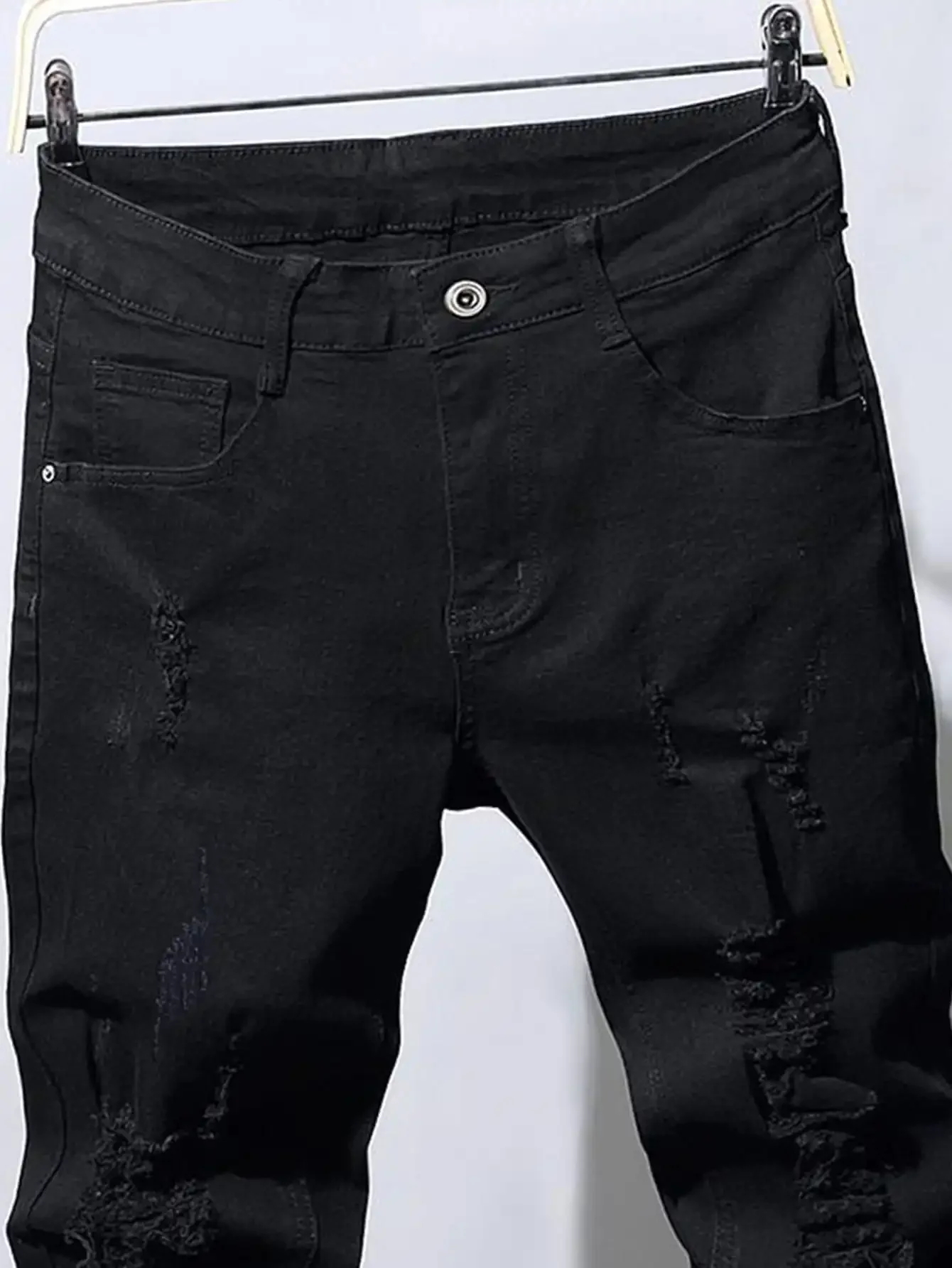 Men Slim Biker Ripped Long Denim Trousers Skinny Jeans pocket Young Man Jogging Pants Destroyed Stretchy Black Pants