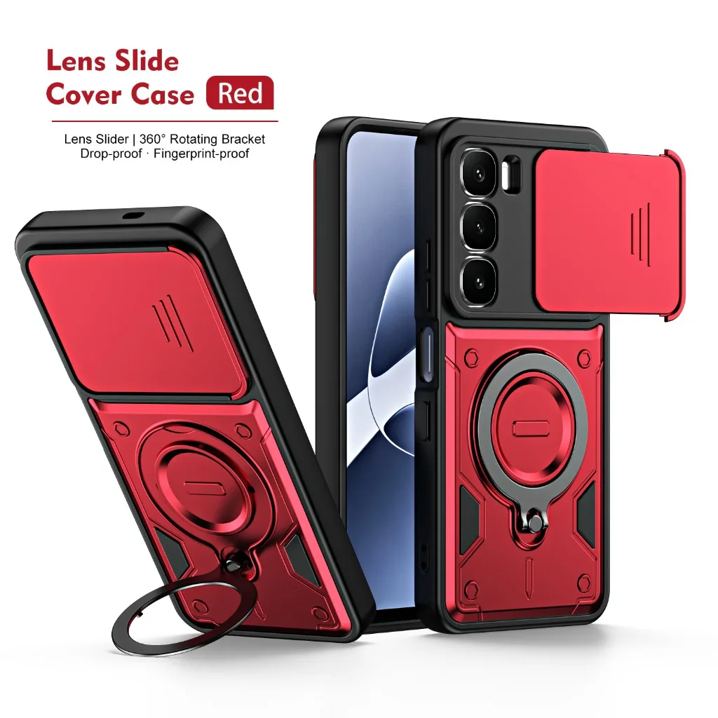 Enhanced Shockproof Phone Case with Slide Camera Cover and 360° Rotatable Ring Holder Kickstand