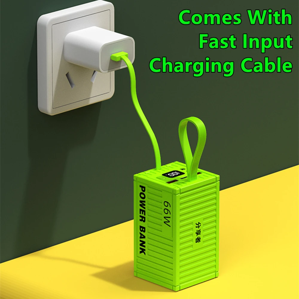 NEW Power Bank 200000 mAh Super Fast Charging 100% Sufficient Capacity Portable Battery For iPhone Samsung With Charging Cable