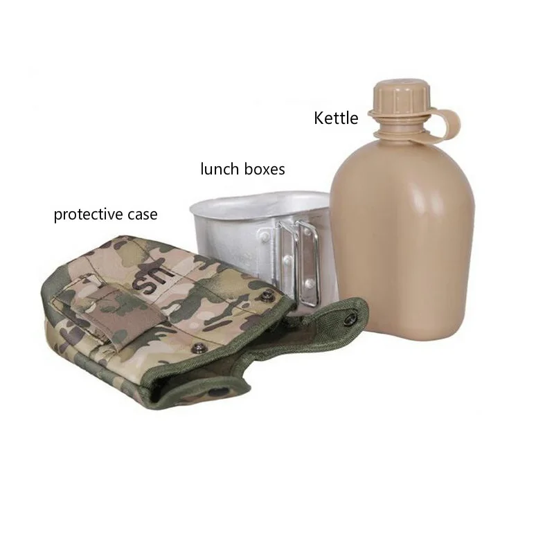 Outdoor 1L Water Bottle Alloy Lunch Box Camping Survival Kettle Outdoor Tableware Bag