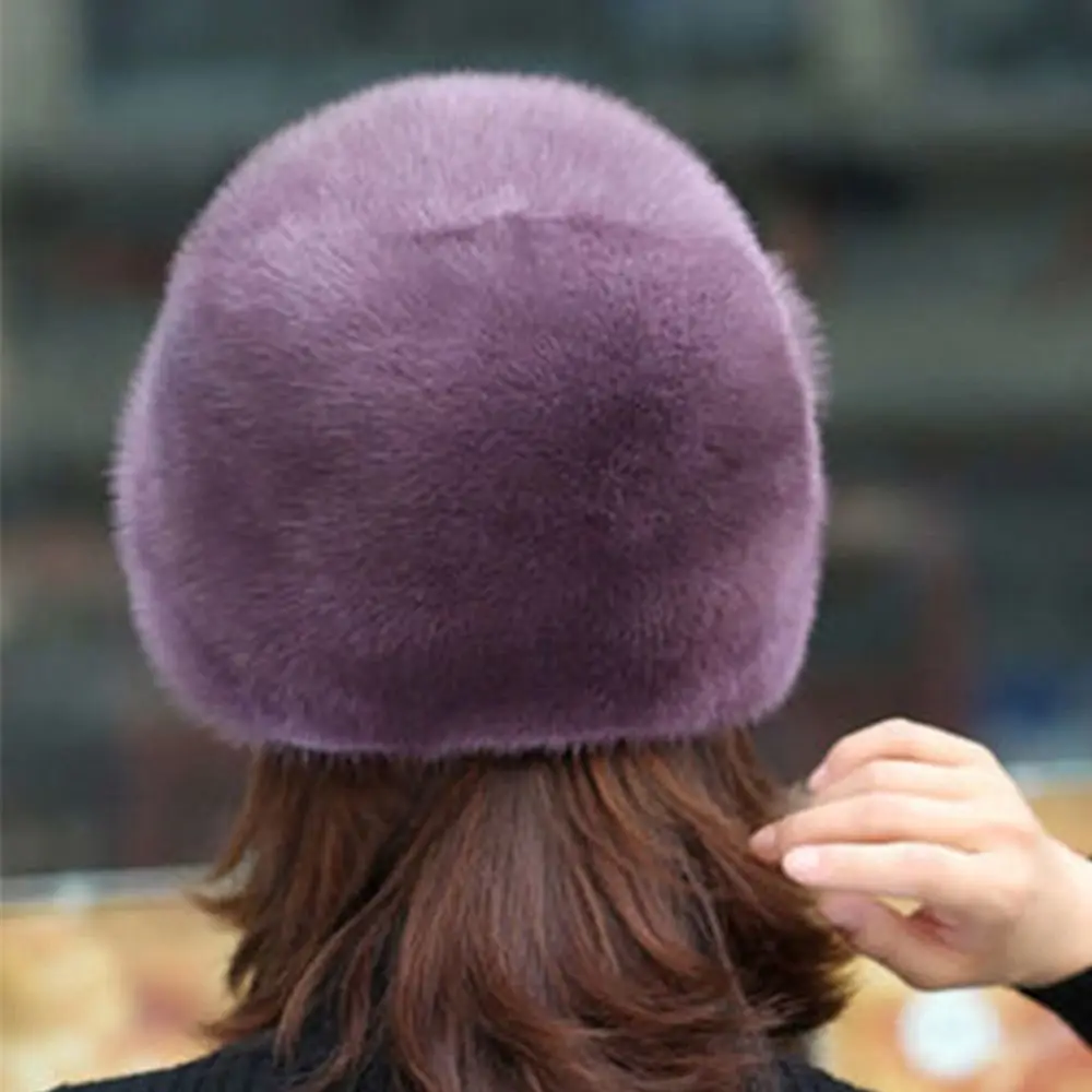 Fashion Faux Rabbit Fur Winter Hat Thickened Flower Decor Bucket Hats Keep Warm Middle-aged Cap Women