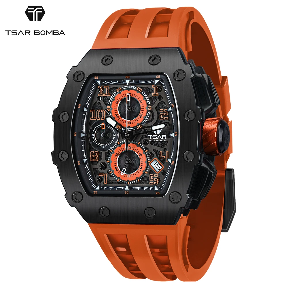 Orologio Zar Bomba Per Uomo Fashion Tonneau Design 50M Orologio Da Polso Impermeabile Sport Sapphire Mirror Chronograph Business Clock